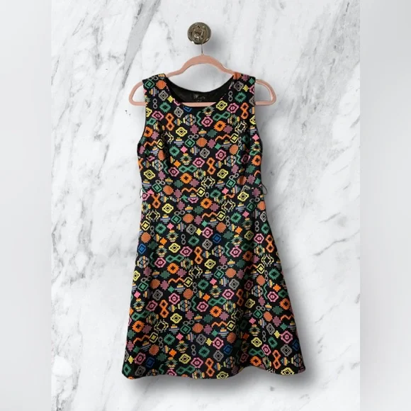 Colorful Patterned Sleeveless Flared Mini Dress - Picture 1 of 6